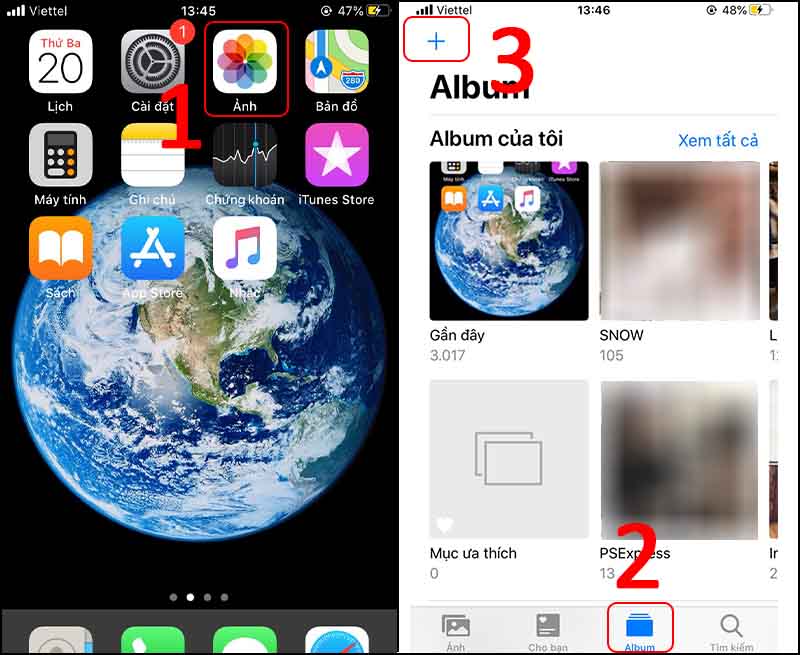 Chọn biểu tượng dấu cộng để thêm album